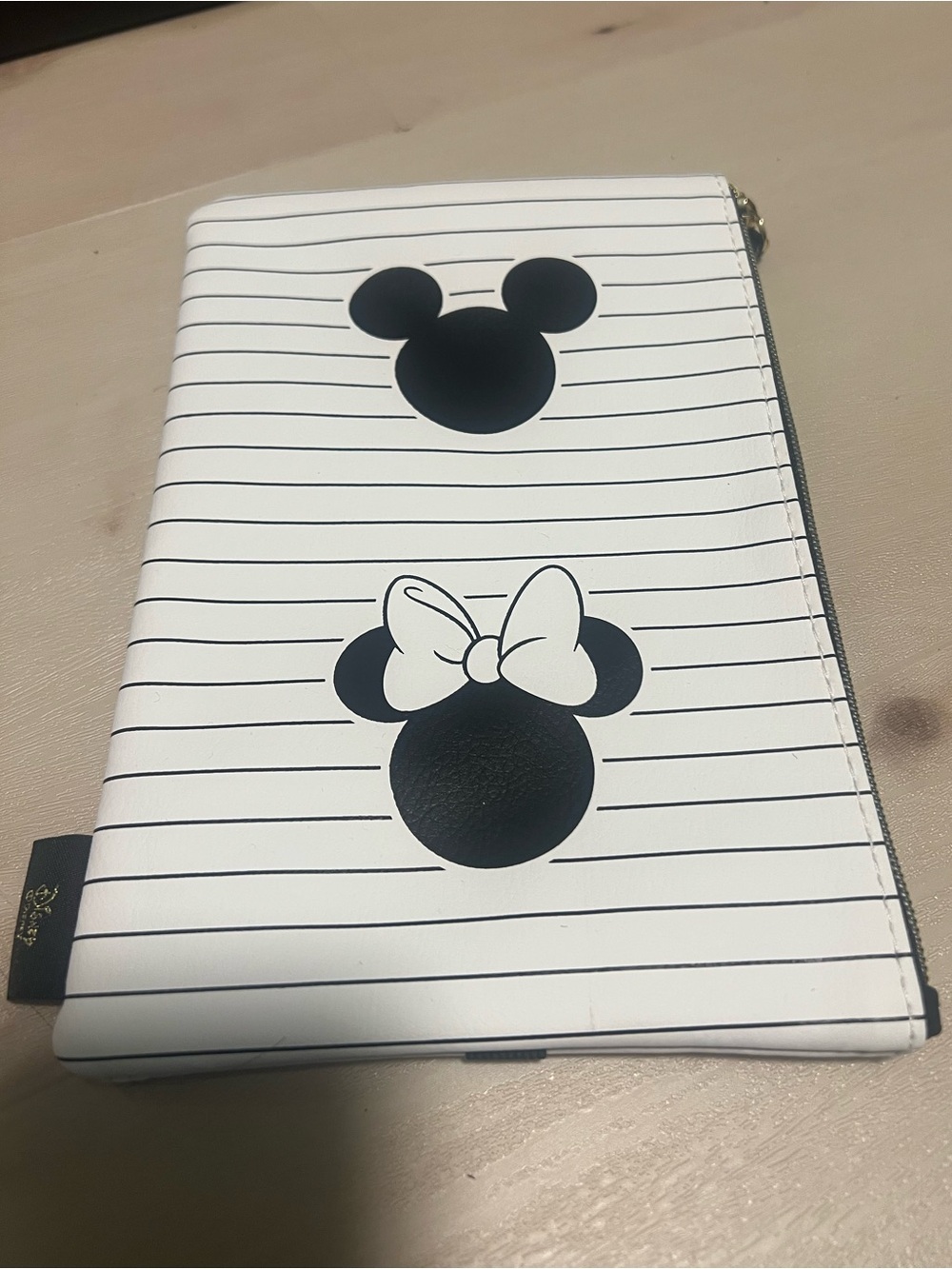 Disney White and Black Minnie & Mickey Stripe Zip Pouch